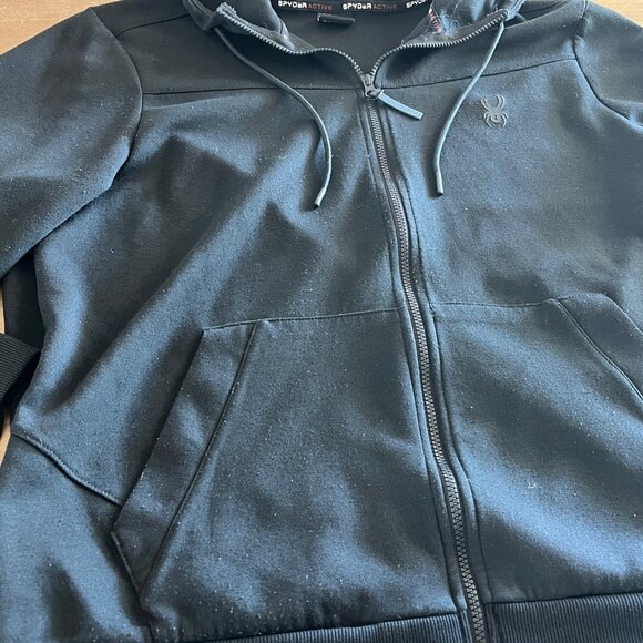 Spyder Black ProWeb Full Zip Hooded Jacket Sweatshirt Men's Size Medium XL - Picture 2 of 9